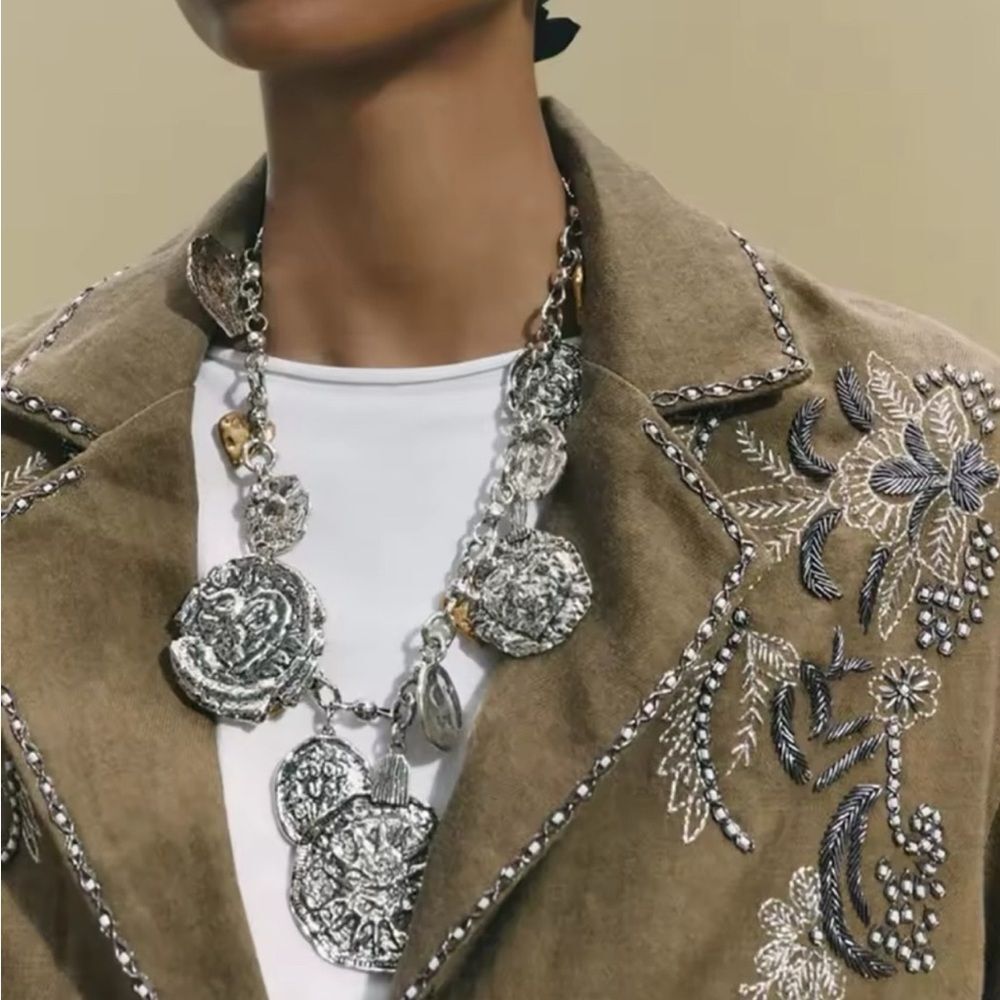 ZARA Heart Medallion Coin Charm Necklace -Silver/gold NWT
